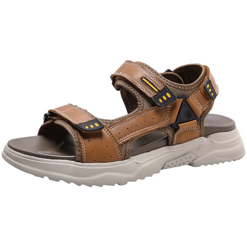 2024 Zomer Nieuwe Leren Strand Heren Sandalen Outdoor Casual Zachte Bodem Herenschoenen Grote Maat Sport Strandschoenen