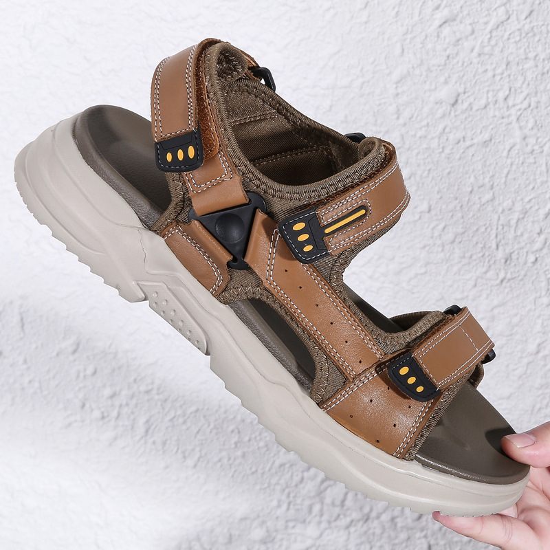 2024 Zomer Nieuwe Leren Strand Heren Sandalen Outdoor Casual Zachte Bodem Herenschoenen Grote Maat Sport Strandschoenen