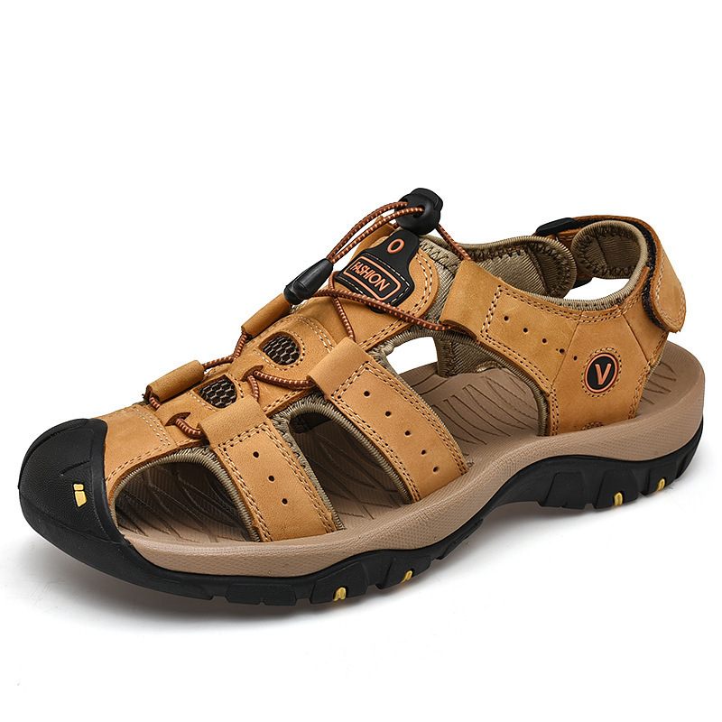 7239 Zomer Herenschoenen Outdoor Strandschoenen Grote Maat Sandalen Baotou Klittenband Leer Tide