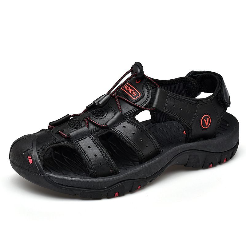 7239 Zomer Herenschoenen Outdoor Strandschoenen Grote Maat Sandalen Baotou Klittenband Leer Tide