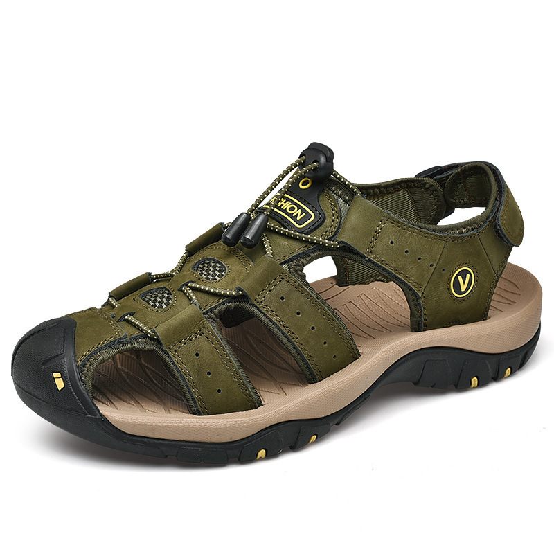 7239 Zomer Herenschoenen Outdoor Strandschoenen Grote Maat Sandalen Baotou Klittenband Leer Tide