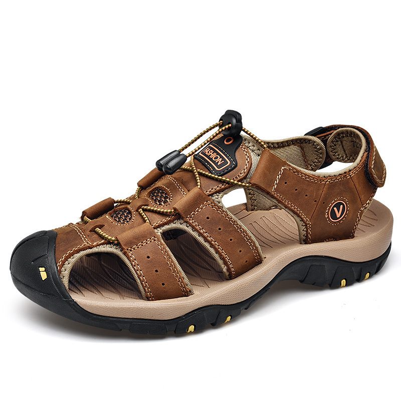 7239 Zomer Herenschoenen Outdoor Strandschoenen Grote Maat Sandalen Baotou Klittenband Leer Tide