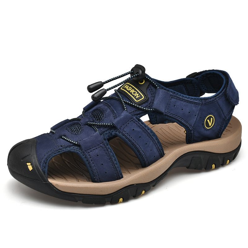 7239 Zomer Herenschoenen Outdoor Strandschoenen Grote Maat Sandalen Baotou Klittenband Leer Tide