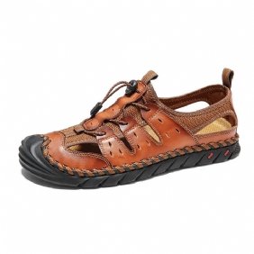 Ademende Heren Strandschoenen Grote Maat Sandalen Retro Handgestikte Baotou Herensandalen Pantoffels