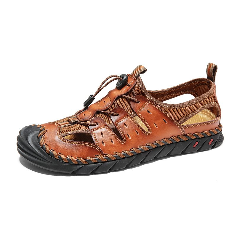 Ademende Heren Strandschoenen Grote Maat Sandalen Retro Handgestikte Baotou Herensandalen Pantoffels