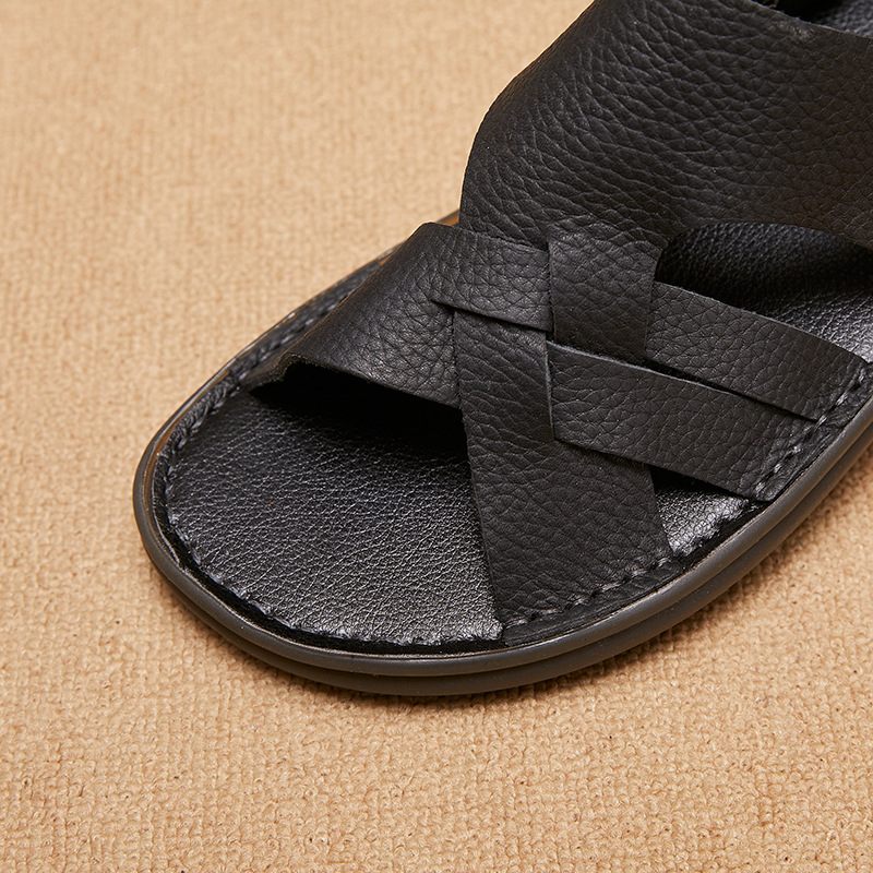 Grote Maat 4546 Online Leren Herensandalen 2024 Zomer Nieuwe Comfortabele Pantoffels Met Open Tenen