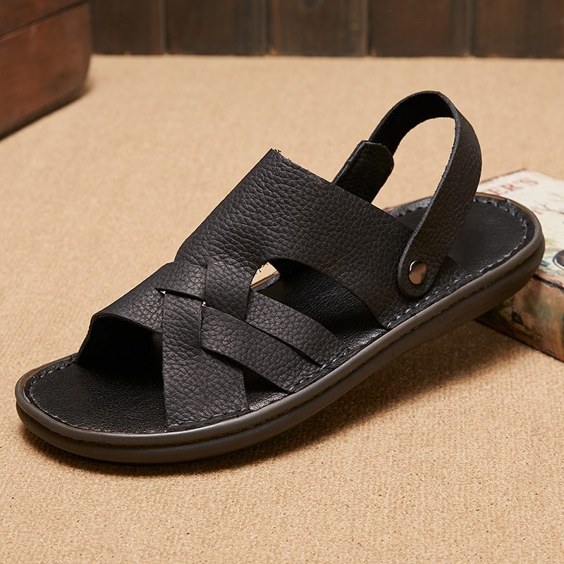 Grote Maat 4546 Online Leren Herensandalen 2024 Zomer Nieuwe Comfortabele Pantoffels Met Open Tenen