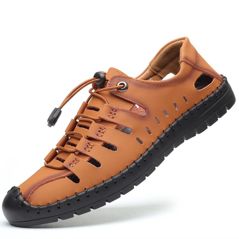 Grote Maat 48 Sandalen Mannen Zomer Baotou Holle Schoenen Jeugd Outdoor Casual Zachte Bodem Koeienhuid 47 Yards