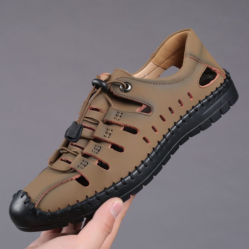 Grote Maat 48 Sandalen Mannen Zomer Baotou Holle Schoenen Jeugd Outdoor Casual Zachte Bodem Koeienhuid 47 Yards