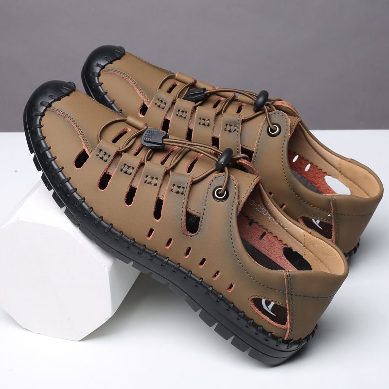 Grote Maat 48 Sandalen Mannen Zomer Baotou Holle Schoenen Jeugd Outdoor Casual Zachte Bodem Koeienhuid 47 Yards