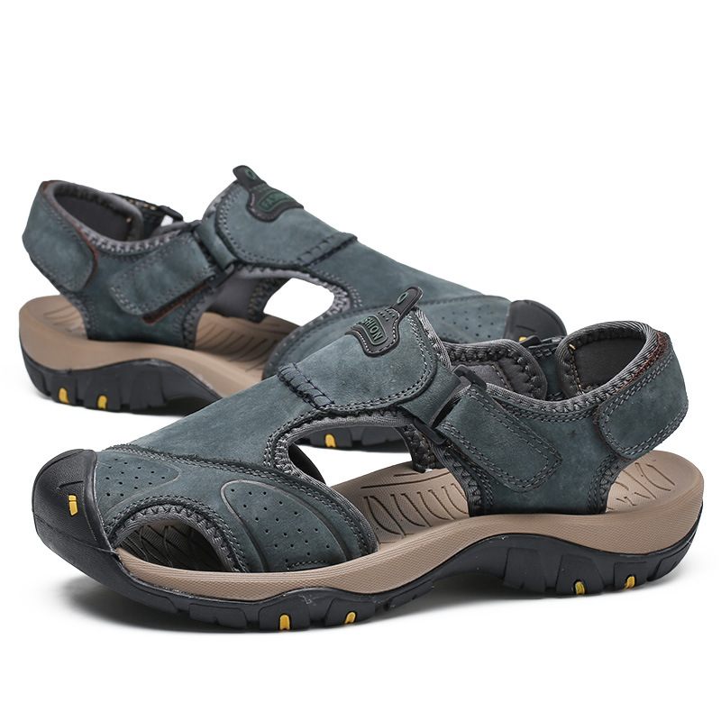 Grote Maat Baotou Outdoor Mannen Strand Sandalen Anti-kick Antislip Anti-collision Koeienhuid Casual Rivier Tracing Jurk Schoenen