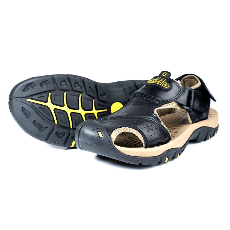 Grote Maat Baotou Outdoor Mannen Strand Sandalen Anti-kick Antislip Anti-collision Koeienhuid Casual Rivier Tracing Jurk Schoenen