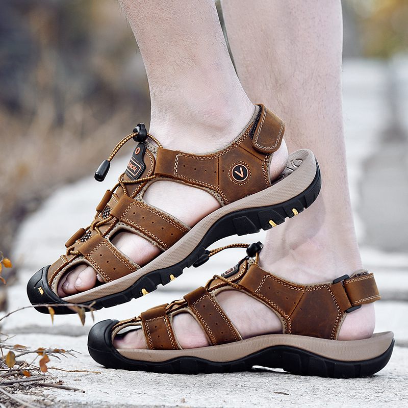 Grote Maat Sandalen Heren Zomer Nieuwe Casual Baotou Lederen Outdoor Antislip Strandschoenen 48 Yards