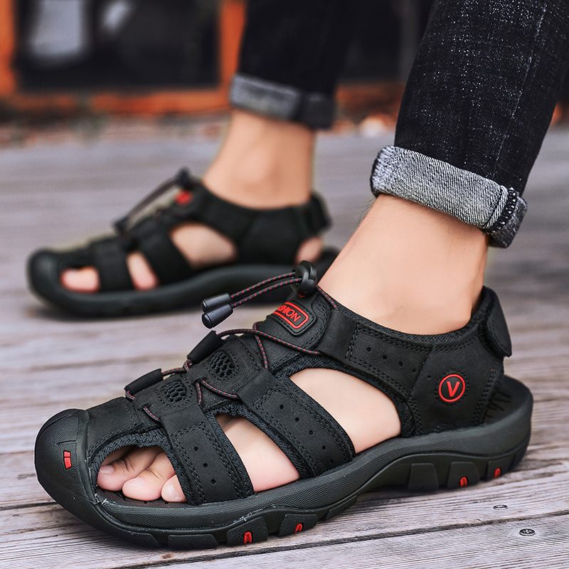 Grote Maten Zomer Heren Rundleer Baotou Casual Outdoor Lederen Strandsandalen