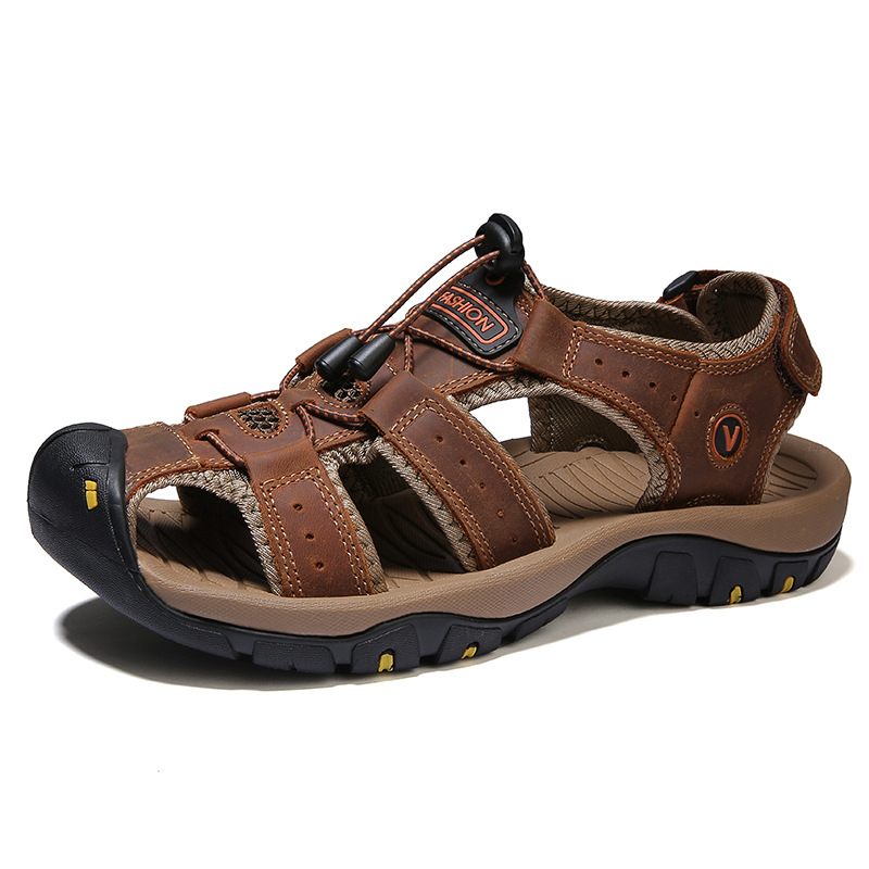 Grote Maten Zomer Heren Rundleer Baotou Casual Outdoor Lederen Strandsandalen