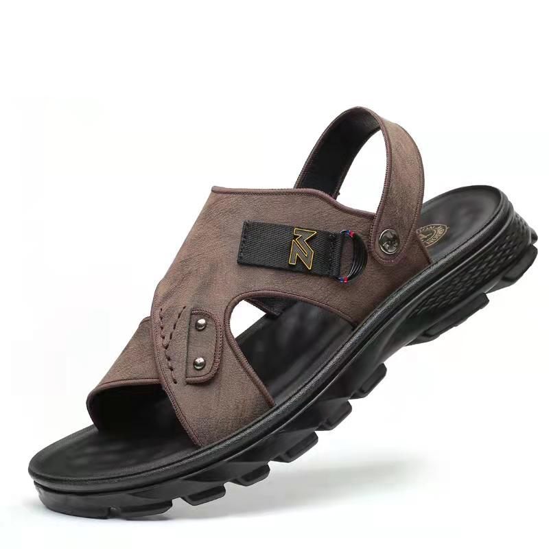 Herensandalen 2024 Nieuwe Trendy Zomerleren Leren Sandalen Met Zachte Zolen Dikke Strandschoenen Antislip Slippers Voor Tweeërlei Gebruik