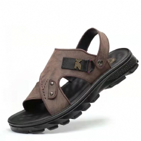 Herensandalen 2024 Nieuwe Trendy Zomerleren Leren Sandalen Met Zachte Zolen Dikke Strandschoenen Antislip Slippers Voor Tweeërlei Gebruik