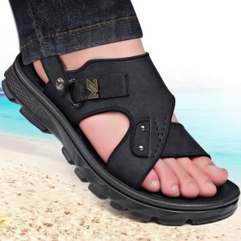 Herensandalen 2024 Nieuwe Trendy Zomerleren Leren Sandalen Met Zachte Zolen Dikke Strandschoenen Antislip Slippers Voor Tweeërlei Gebruik