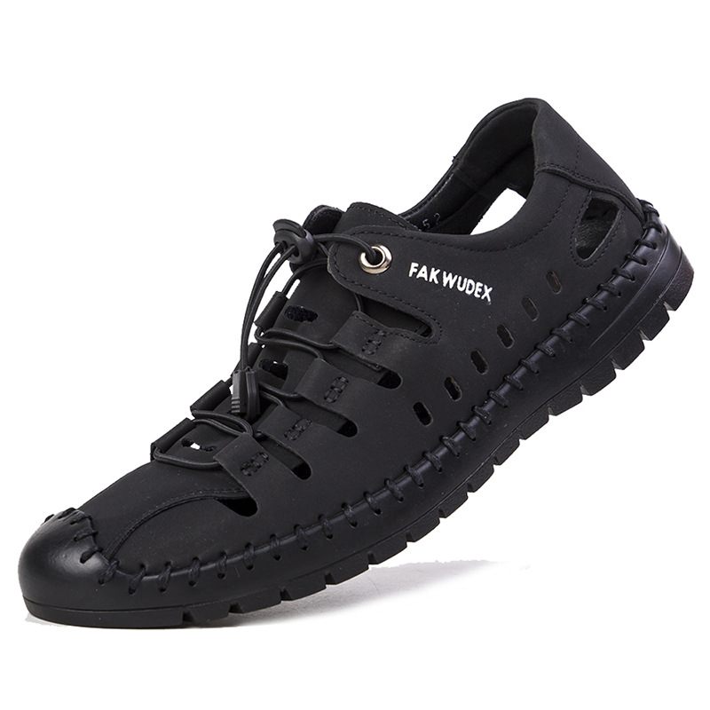 Herensandalen 2024 Nieuwe Zomer Lederen Sandalen Heren Baotou Koeienhuid Casual Holle Coole Jurk Schoenen