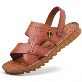 Leren Sandalen Heren 2024 Nieuwe Zomer Strandschoenen Lederen Peesbodem Antislip Slijtvaste Slippers Schoenen