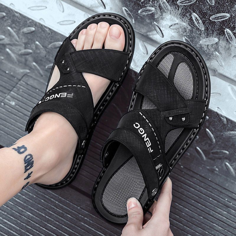 Leren Sandalen Heren Voor Tweeërlei Gebruik Nieuwe Zomer Antislip Slippers Met Zachte Zolen Casual