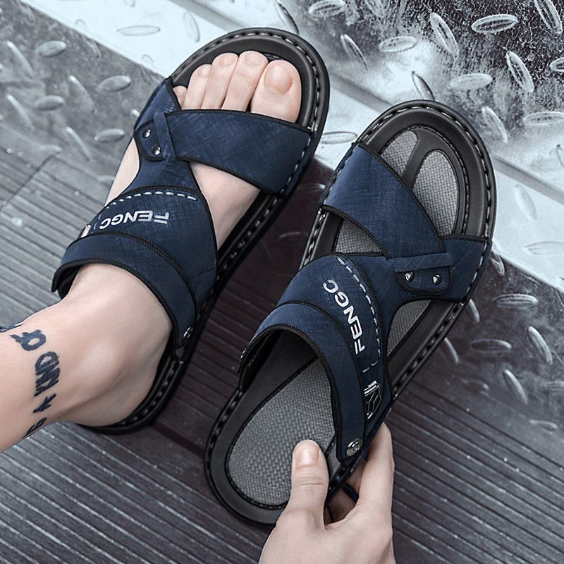 Leren Sandalen Heren Voor Tweeërlei Gebruik Nieuwe Zomer Antislip Slippers Met Zachte Zolen Casual