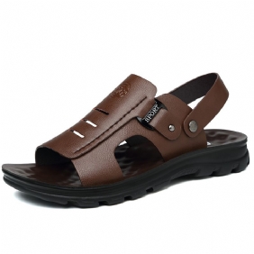 Mannen Zachte Lederen Sandalen 2024 Nieuwe Zomer Zolen Strand Schoenen Casual Tweeërlei Gebruik Jeugd Papa Slippers