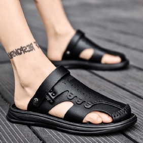 Sandalen Heren 2024 Nieuwe Zomertrend Casual Non-slip Deodorant Leren Pantoffels Voor Tweeërlei Gebruik