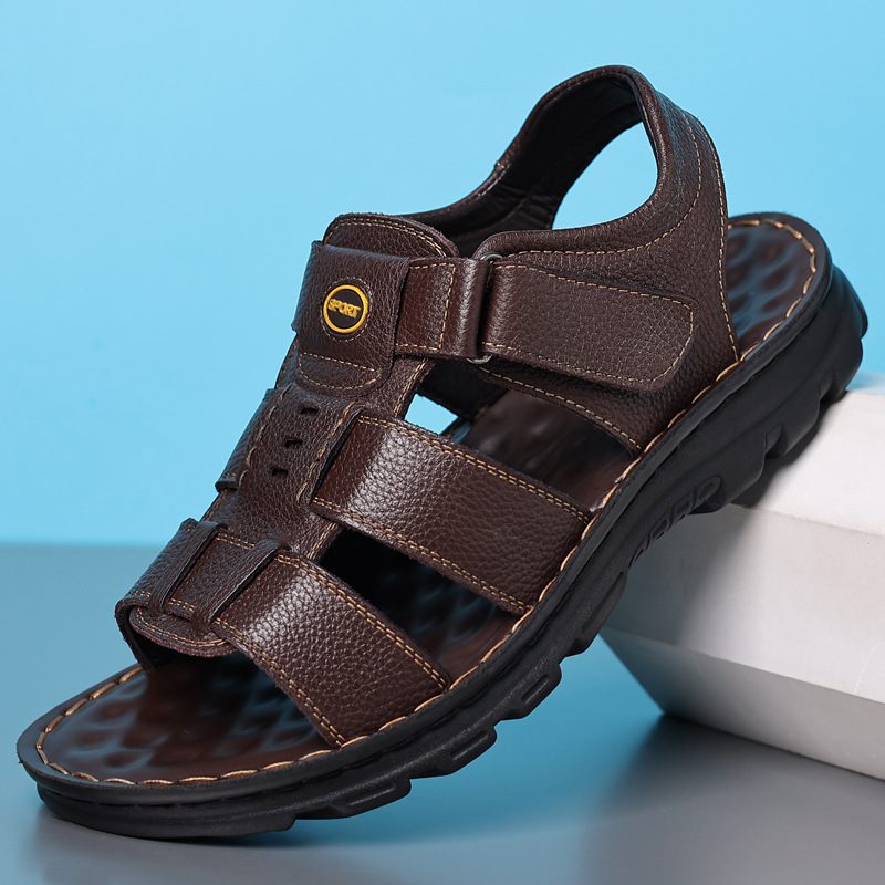 Sandalen Heren Leer 2024 Nieuwe Klittenband Antislip Slijtvaste Vrijetijdsschoenen Zomersandalen Slippers Schoenen