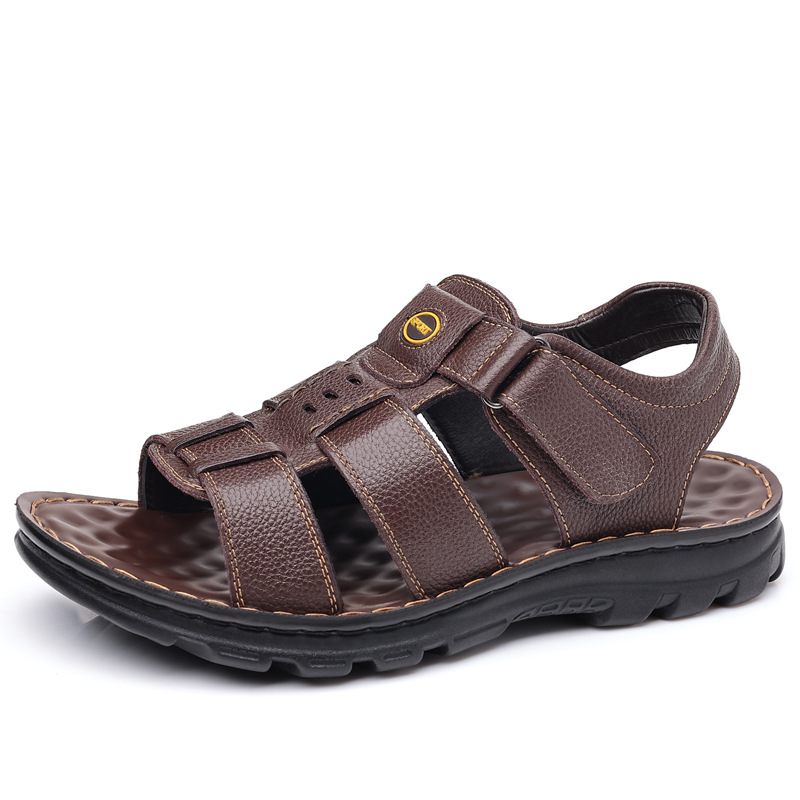 Sandalen Heren Leer 2024 Nieuwe Klittenband Antislip Slijtvaste Vrijetijdsschoenen Zomersandalen Slippers Schoenen