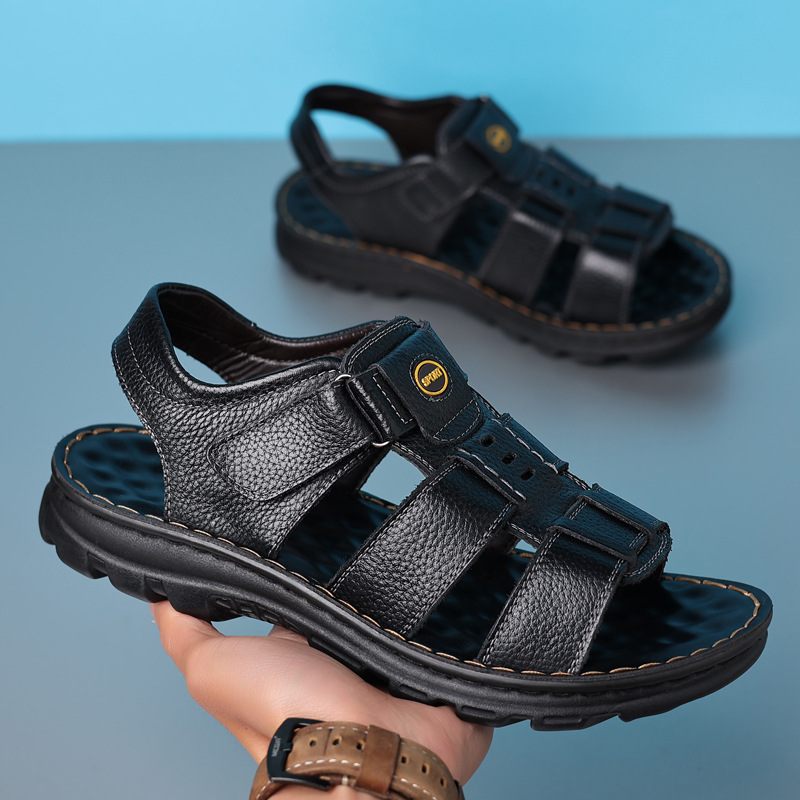 Sandalen Heren Leer 2024 Nieuwe Klittenband Antislip Slijtvaste Vrijetijdsschoenen Zomersandalen Slippers Schoenen