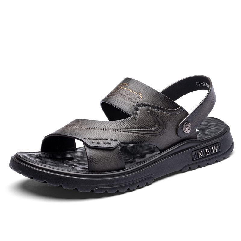 Sandalen Mannen 2024 Zomer Nieuwe Casual Strand Schoenen Echt Leer Mode Ademende Slippers Dikke Zolen Trend