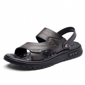 Sandalen Mannen 2024 Zomer Nieuwe Casual Strand Schoenen Echt Leer Mode Ademende Slippers Dikke Zolen Trend