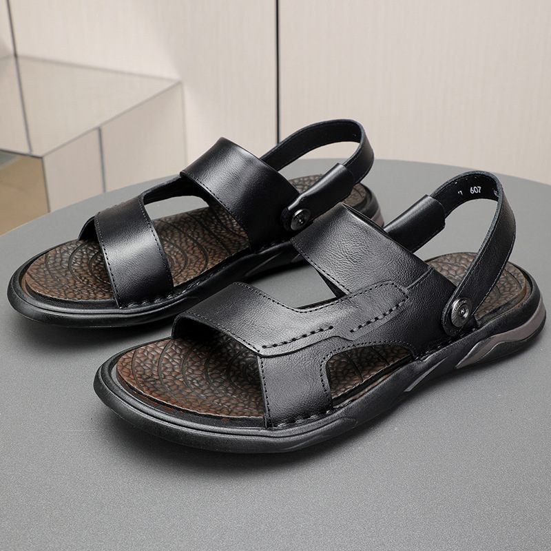 Zomer Heren Casual Sandalen Handgemaakte Lederen Strandschoenen Koeienhuid Ademend Ultra Lichtgewicht Dual-purpose Rijslippers