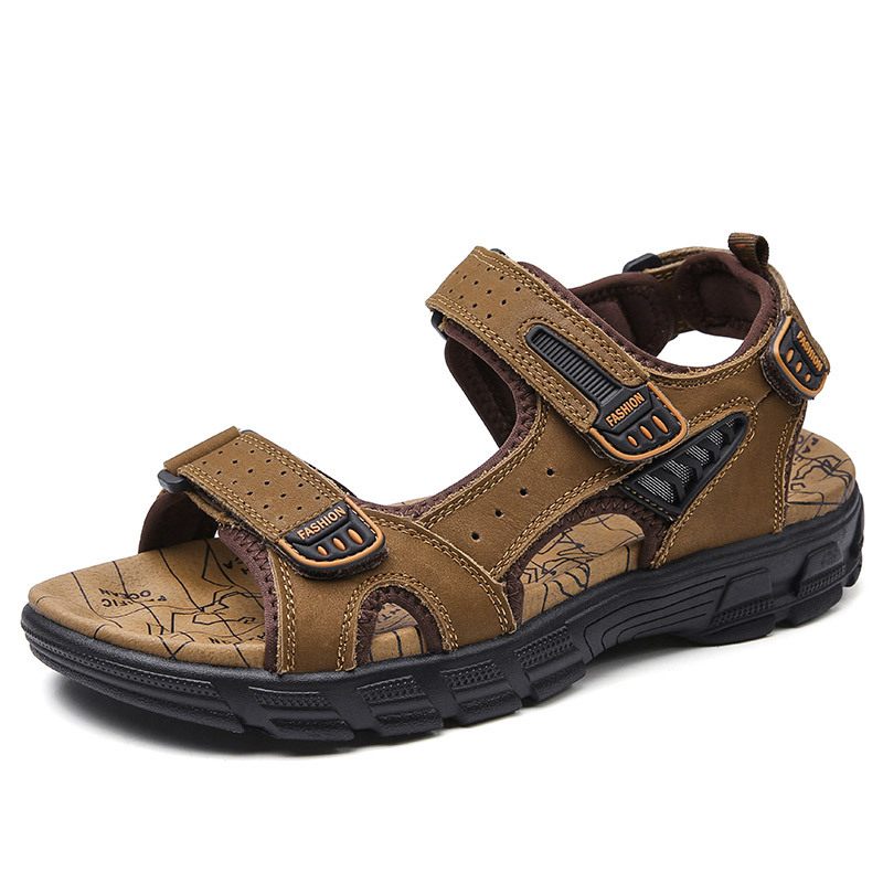 Zomer Sandalen Mannen Dikke Zool Open Teen Koeienhuid Heren Strand Schoenen Zachte Mode Grote Maat Outdoor Casual