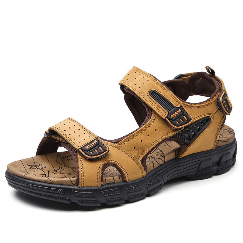 Zomer Sandalen Mannen Dikke Zool Open Teen Koeienhuid Heren Strand Schoenen Zachte Mode Grote Maat Outdoor Casual