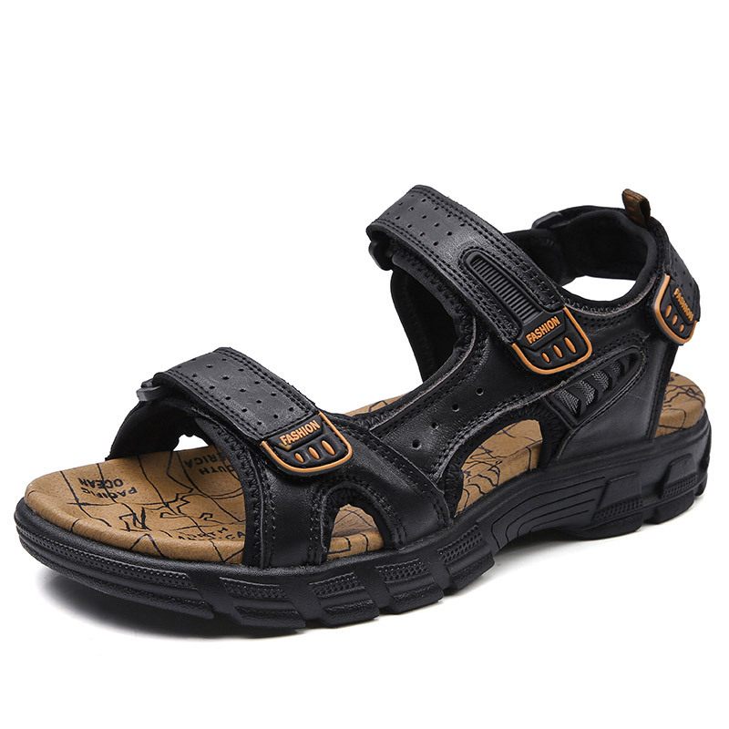 Zomer Sandalen Mannen Dikke Zool Open Teen Koeienhuid Heren Strand Schoenen Zachte Mode Grote Maat Outdoor Casual