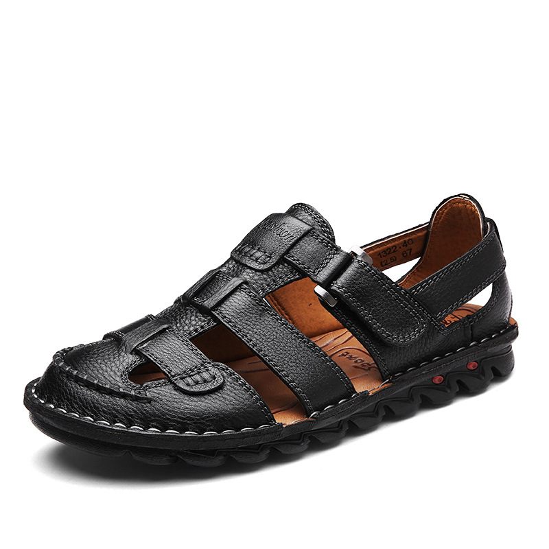 Zomerse Leren Sandalen Heren Antislip Strandschoenen Baotou Herensandalen Leer Grote Maat 48