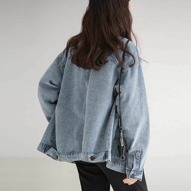 2024 Retro Color Block Denim Jacket Dames Mode Losse Jas