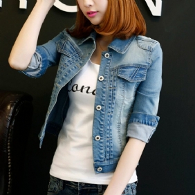 Dames Casual Denim Jack Cropped Stretch Slim Fit Top