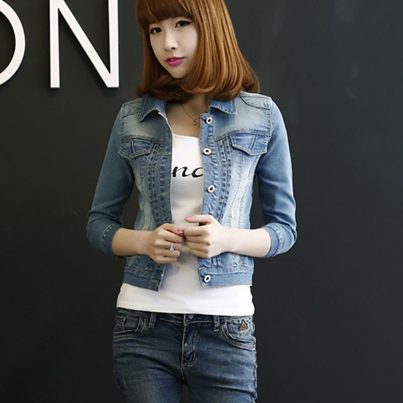 Dames Casual Denim Jack Cropped Stretch Slim Fit Top