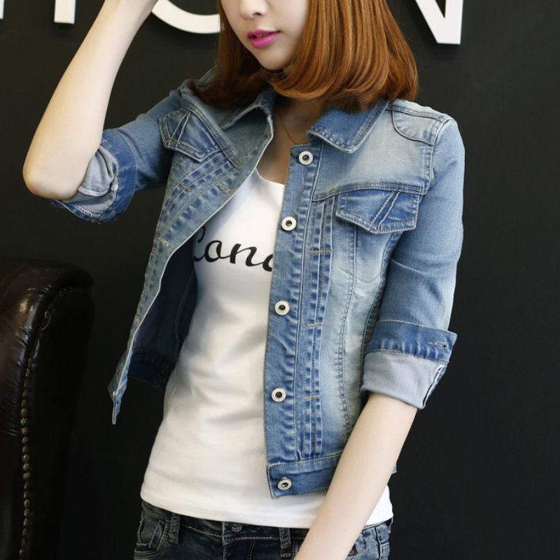 Dames Casual Denim Jack Cropped Stretch Slim Fit Top