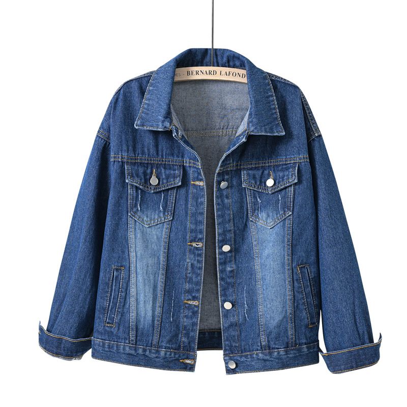 Meerkleurig Denim Damesjack Met Korte Losse Lange Mouwen