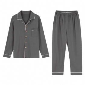 Casual Katoenen Pyjama Voor Heren Revers Homewear