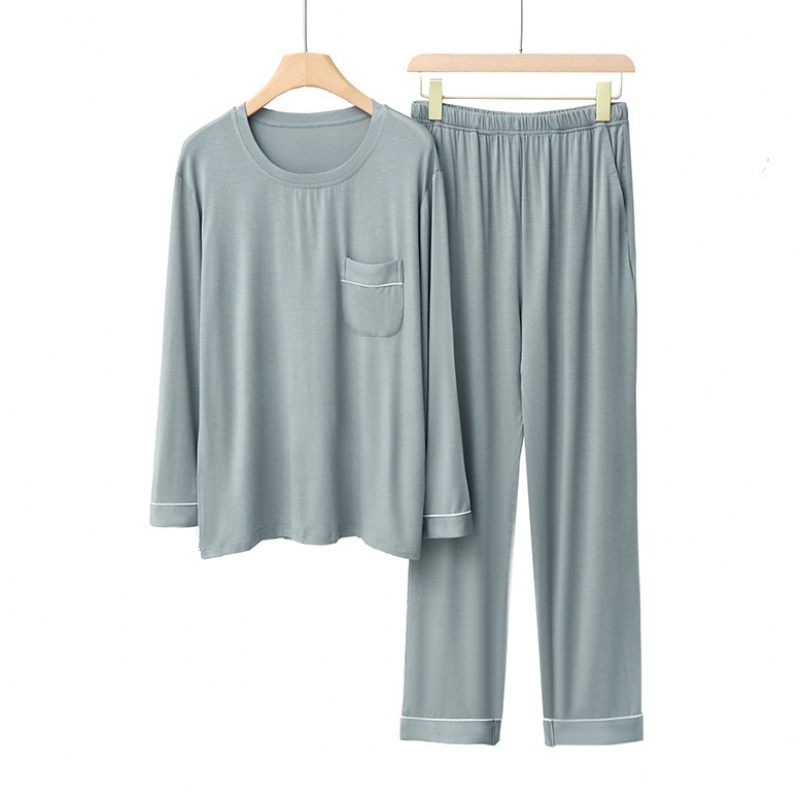 Heren Modal Lente En Herfst Ronde Hals Zak Casual Lange Mouw Broek Homewear Set