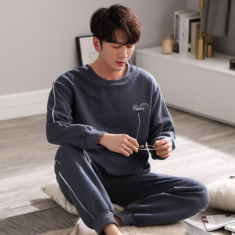 Heren Pyjama Dikke Katoenen Pullover Met Lange Mouwen Casual Home