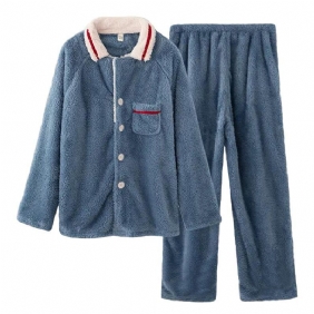 Heren Pyjama Flanel Plus Fleece Verdikte Tweedelige Set Huiskleding