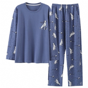 Heren Pyjama Katoen Lange Mouw Broek Homewear Tweedelige Set