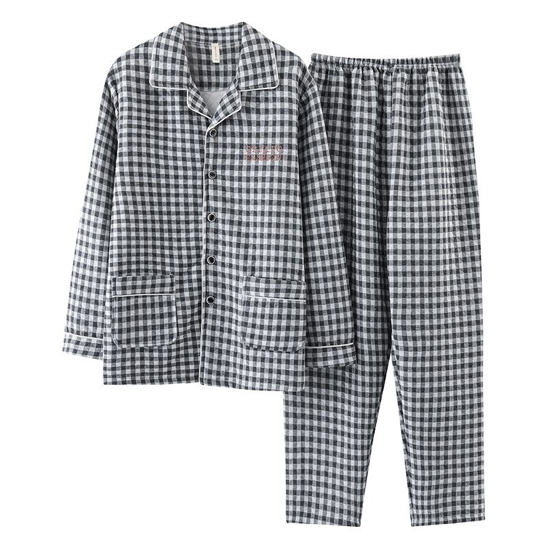 Heren Pyjama Katoenen Warme Tussenlaag Loungewear Vest Met Lange Mouwen