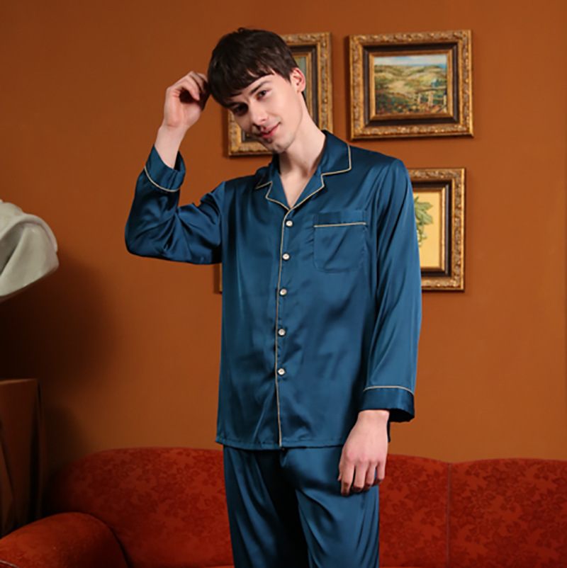 Heren Pyjama Revers Lange Mouwen Broeken Loungewear